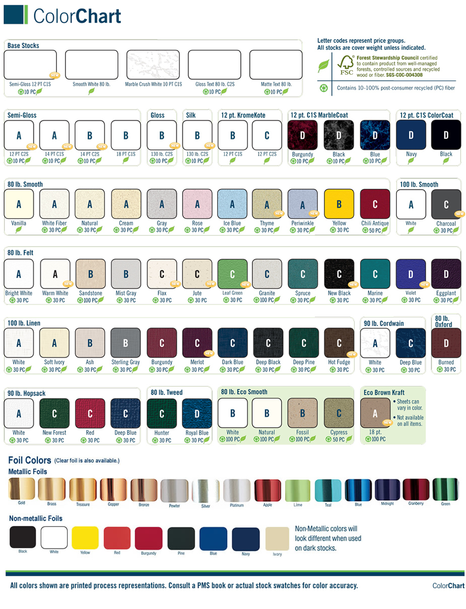 Stock, Ink & Foil Color Chart