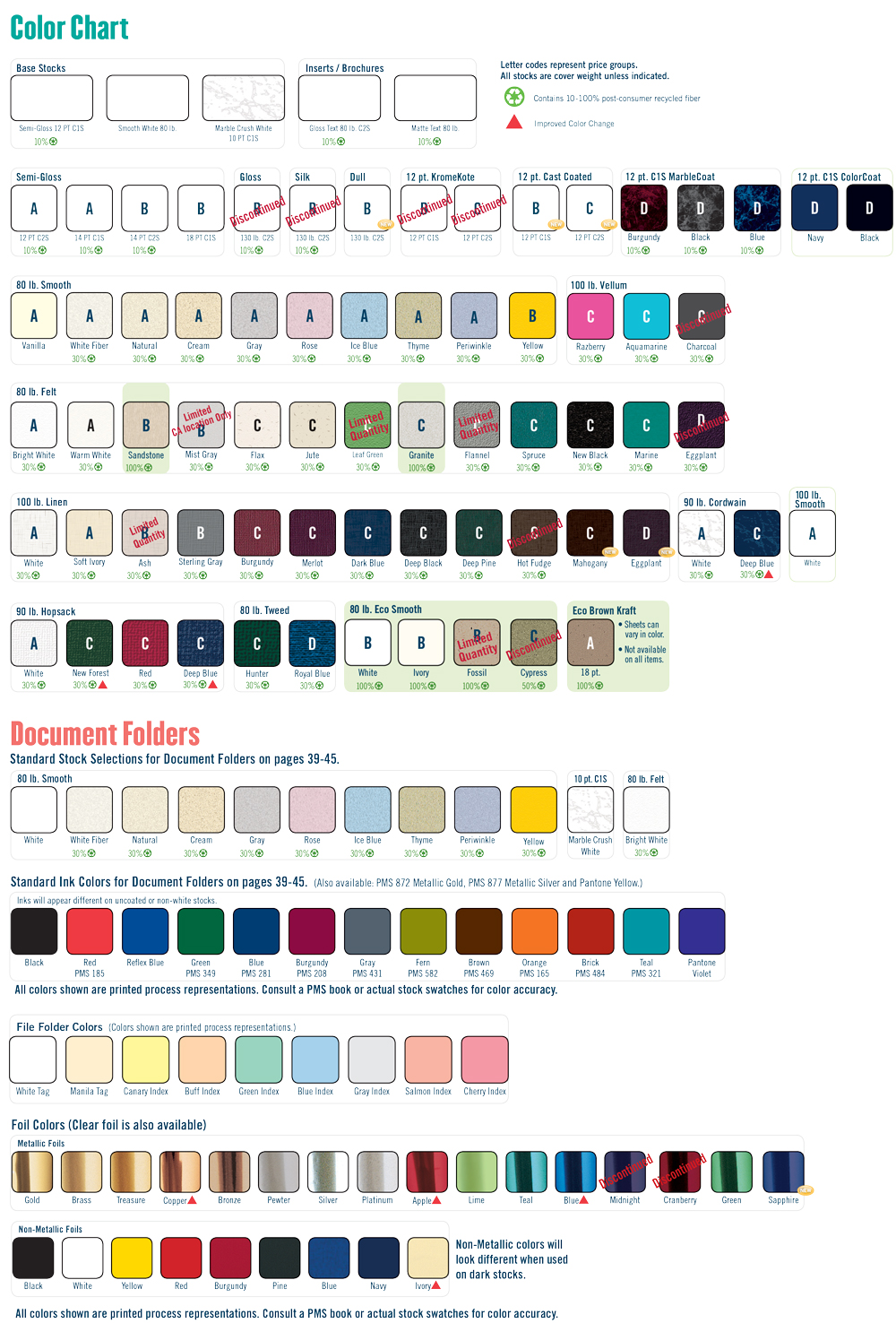 Stock, Ink & Foil Color Chart