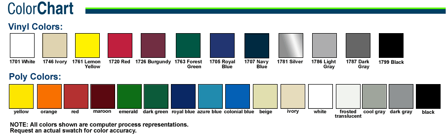 Vinyl and Poly Color Chart