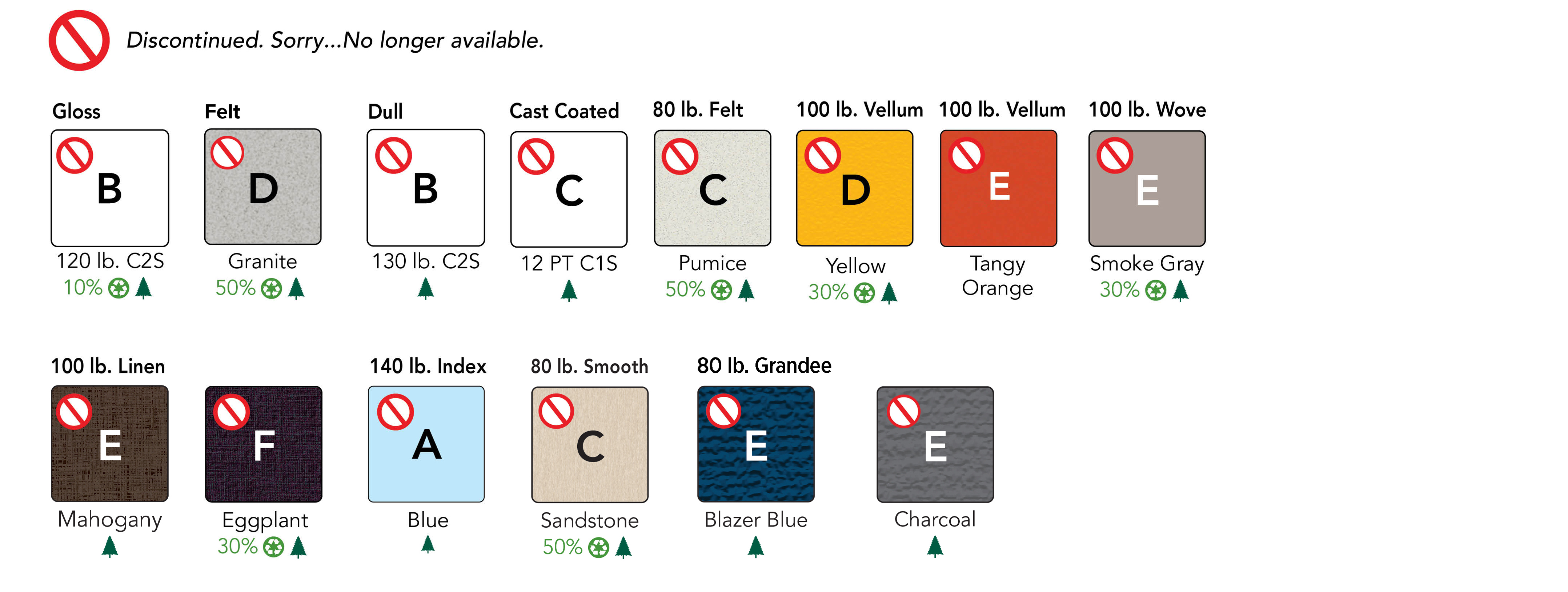 Discontinued Stock Color Chart