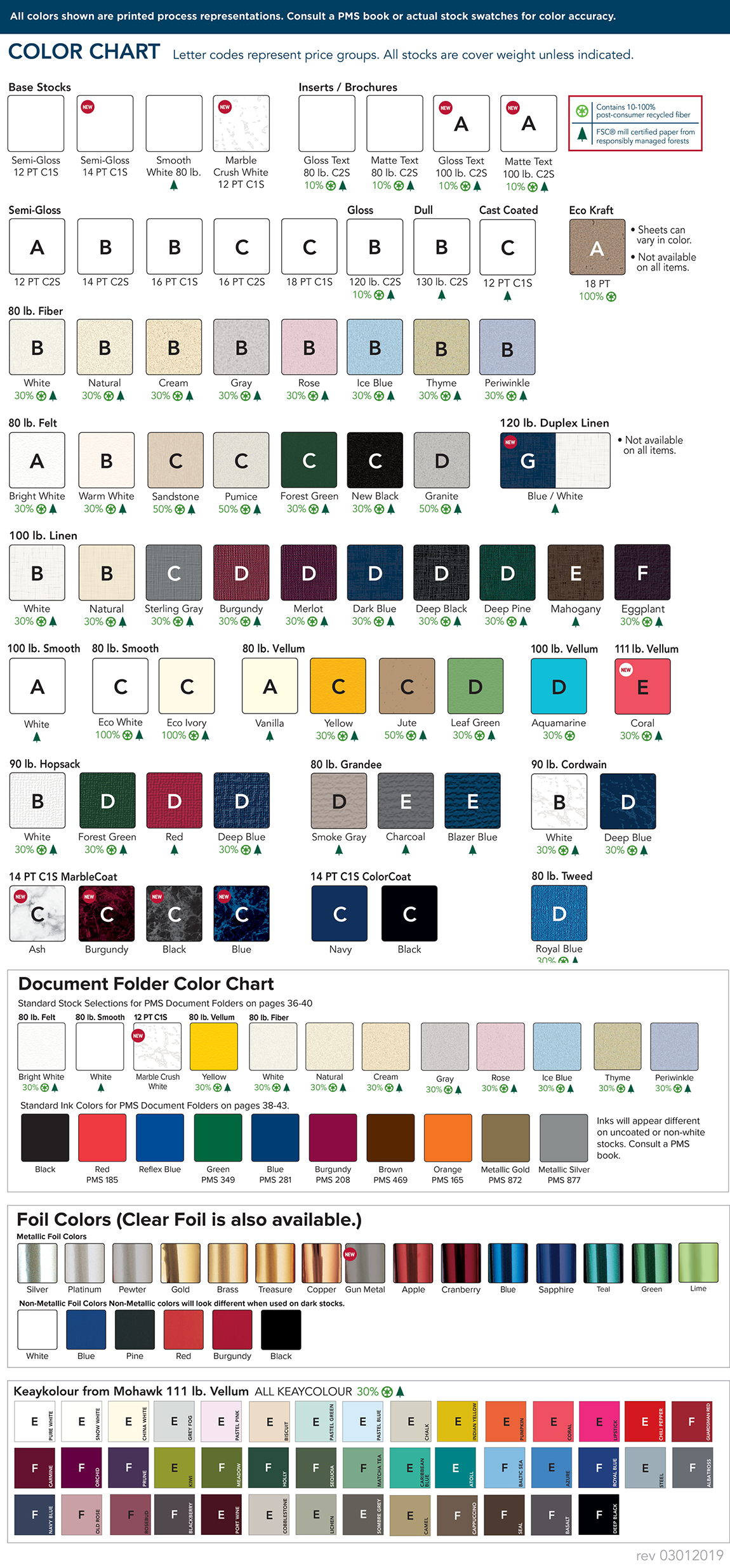 Stock, Ink and Foil Color Chart