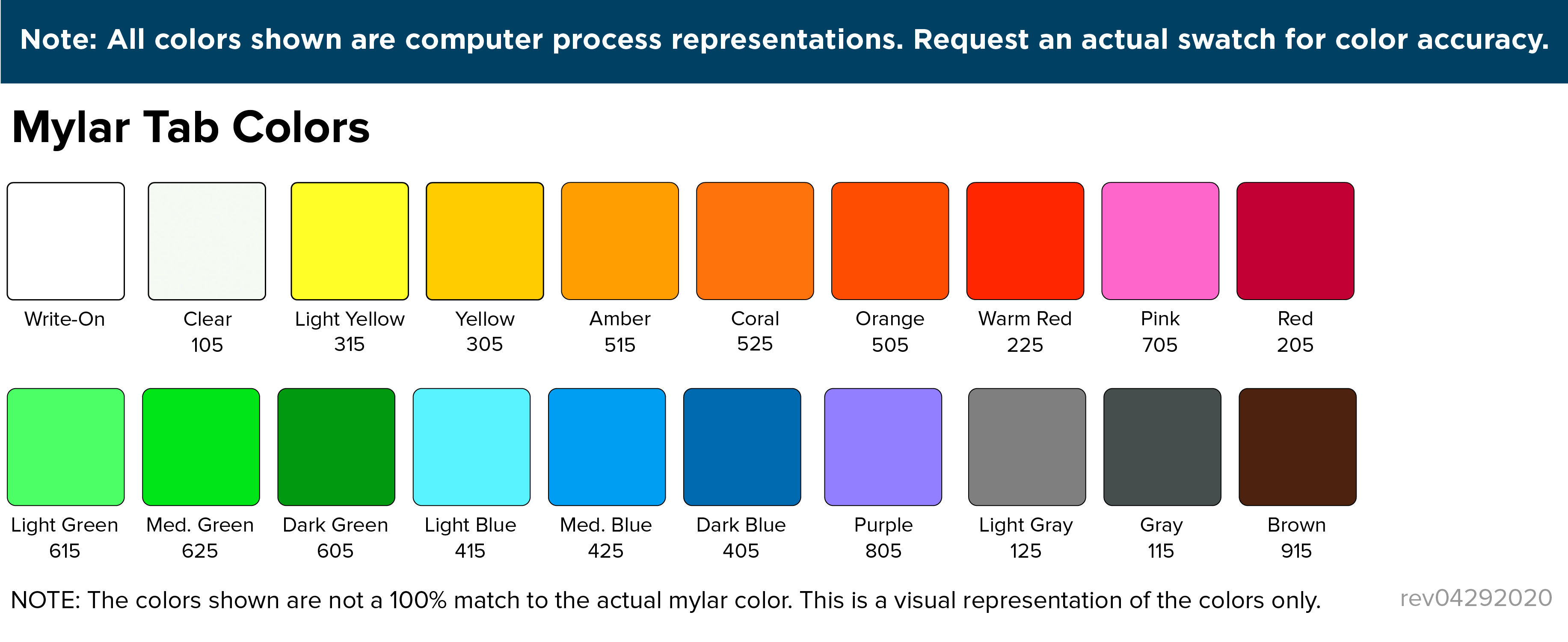 Mylar Color Chart