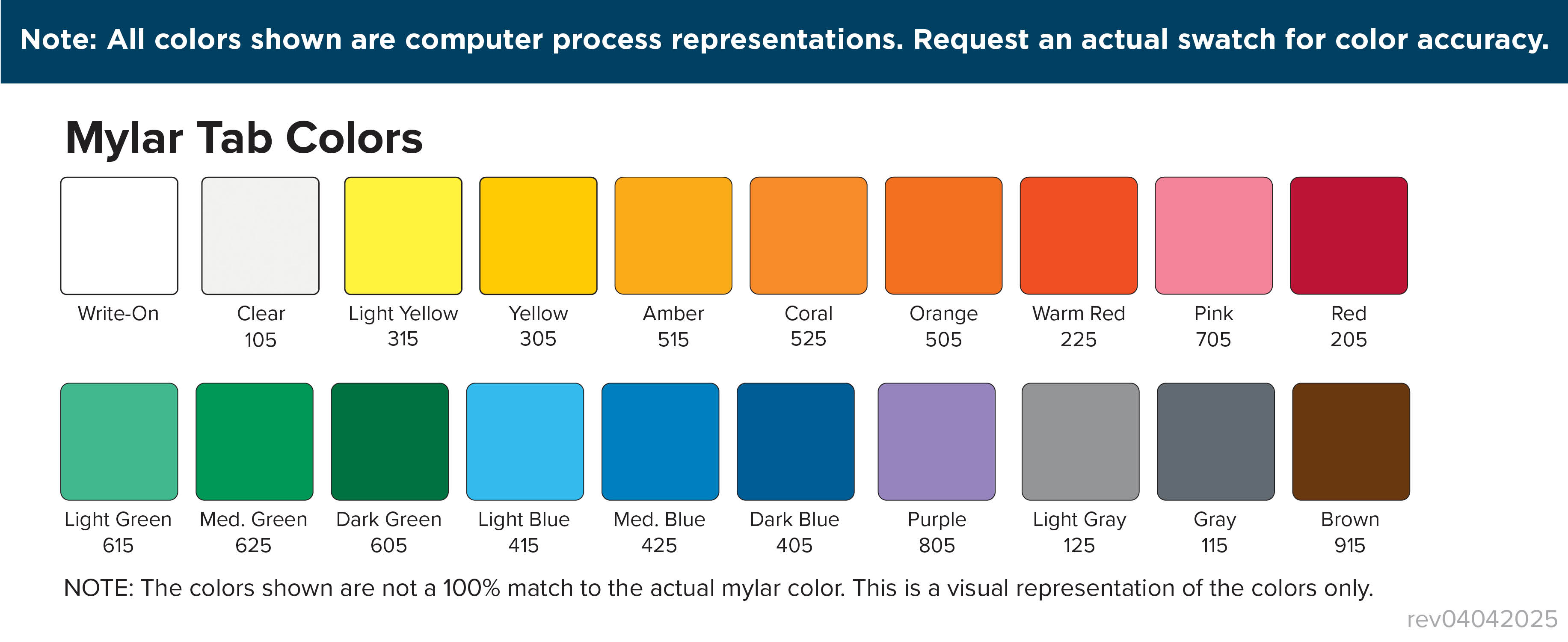 Mylar Color Chart